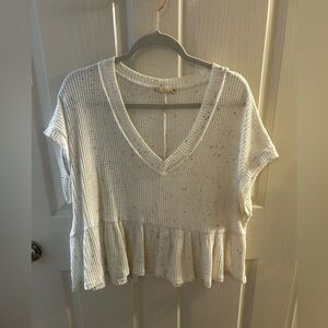 White Speckled Waffle Knit Peplum Top
